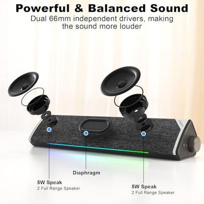 SOULION USB-Powered Wired Bluetooth Computer Speakers for PC Desktop | USB Plug & Play, 5 Dynamic RGB LED Lights Modes, for Desktop, Laptop, Office, Work, Music & Gaming - color: Black