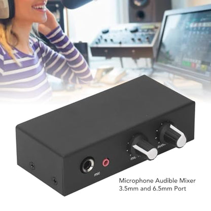 Stereo Sound Preamplifier, Microphone Headphone Amp with 3 Output Ports and Independent Volume Control, for Condenser Dynamic Mics Instruments Speakers