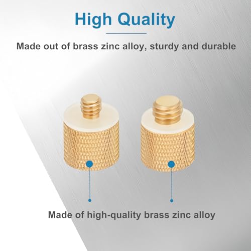 2 Pack Camera Screw Adapter, 1/4" Male to 3/8" Female & 3/8" Male to 1/4" Female Thread Adapter Set for Tripod Stand, Microphone Stand, Mic Mount, and Camera Monitor (Brass)