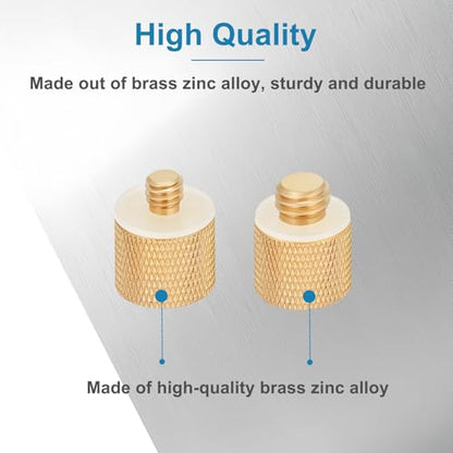 2 Pack Camera Screw Adapter, 1/4" Male to 3/8" Female & 3/8" Male to 1/4" Female Thread Adapter Set for Tripod Stand, Microphone Stand, Mic Mount, and Camera Monitor (Brass)