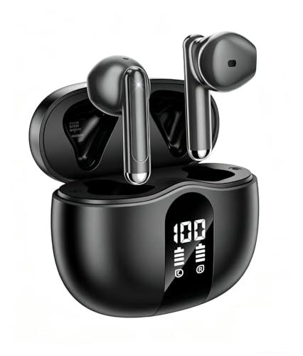 Wireless Earbuds, 2026 Bluetooth 5.4 Headphones Bass Stereo Ear Buds with Noise Cancelling Mic, LED Display in Ear Earphones 50H Playtime Ear Buds, IP7 Waterproof for Laptop Pad Phones Night Black - color: Night Black