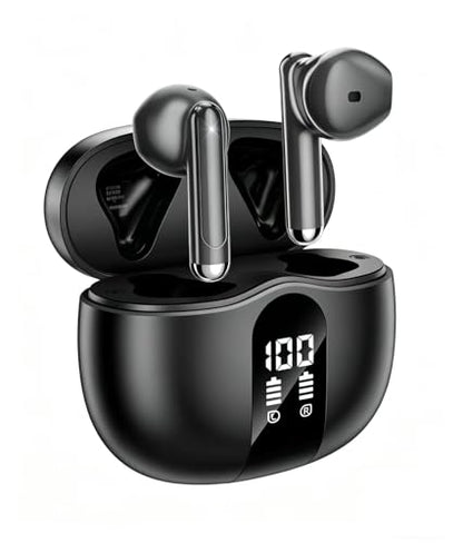 Wireless Earbuds, 2026 Bluetooth 5.4 Headphones Bass Stereo Ear Buds with Noise Cancelling Mic, LED Display in Ear Earphones 50H Playtime Ear Buds, IP7 Waterproof for Laptop Pad Phones Night Black - color: Night Black