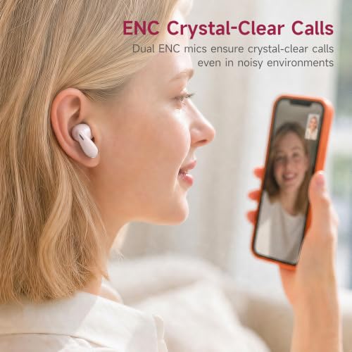 MINISO True Wireless Earbuds with Charging Case, Bluetooth 6.0 Ear Buds | In Ear Headset, HiFi Stereo, 50 H Playback Earphones with ENC Mic, Hands-Free Clear Calls for TV Smart Phone Laptop Sports - color: Pink