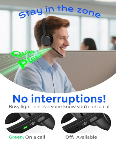 Bluetooth Headset, Wireless Headset with Mic for Work, Qualcomm Dongle, 5.4 Headsets with Microphone for Work, Wireless Noise Cancelling Headphones (Black)