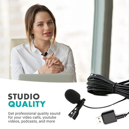 Movo Over-Ear Studio Headphones with USB Lavalier Microphone for Computer and Laptop - Wired for 3.5mm, 6.35mm