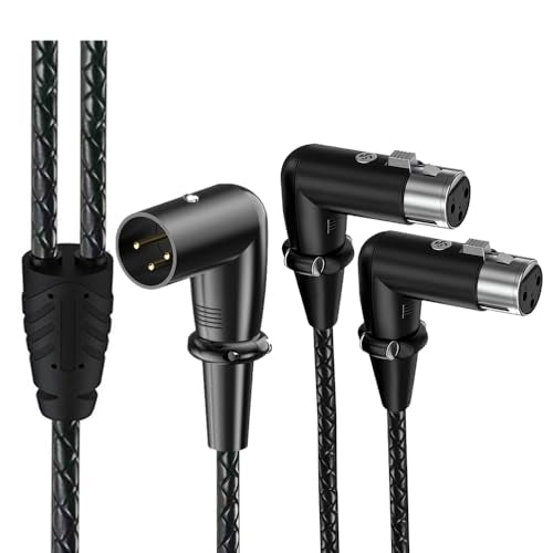 1.64ft XLR 3Pin Splitter Cable, 1 to 2 MIC Adapter, 90 Degree Male to 90 Degree Dual Female Microphone Audio Cable for Recording Studio, Podcast, Speaker, Amplifier, PA DAC Mixing Console - style: Male 90 Degree to Dual Female 90 Degree