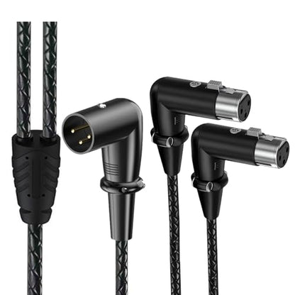 1.64ft XLR 3Pin Splitter Cable, 1 to 2 MIC Adapter, 90 Degree Male to 90 Degree Dual Female Microphone Audio Cable for Recording Studio, Podcast, Speaker, Amplifier, PA DAC Mixing Console - style: Male 90 Degree to Dual Female 90 Degree