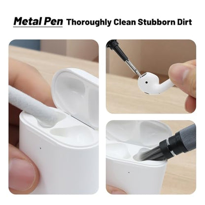 Electric Rotating Headphone Cleaner Kit with Dust-Revealing Light - 4-in-1 Cleaning Pen for Phone, Bluetooth Headset, Charging Case, Earbuds, Phone Speaker - Soft Brush & Flocking Sponge