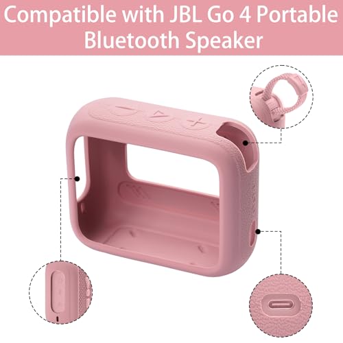 for JBL Go 4 Waterproof Bluetooth Speaker Silicone Cover, Pink | Snug Fit, Portable Carabiner Clip, Shock Absorption, Drop Protection, Travel Lightweight Design, Protective Skin Case - color: Pink Case