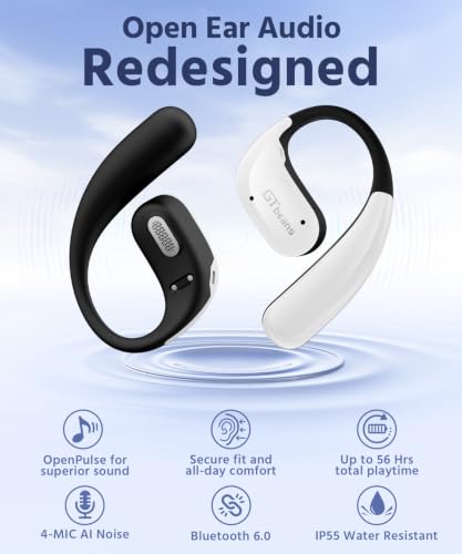 Open Ear Earbuds, Soft Earhook, 56H Playtime, Bluetooth 6.0, Bass - color: White