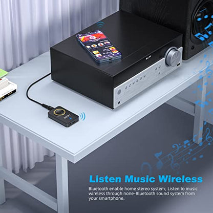 2-in-1 Wireless Bluetooth Transmitter/Receiver, 3.5mm Aux Adapter | Built-in Mic and Battery, Dual Link, aptX Low Latency (Black)
