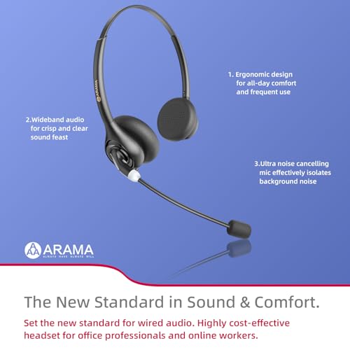 Arama Cell Phone Headset with Mic, 3.5mm Wired, USB-C Adapter | Answer Button, Noise Cancelling Mic, All-Day Comfort, Clear Voice Calls, iPhone, Andriod, Tablet, Zoom, Teams, Skype