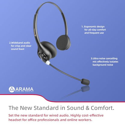 Arama Cell Phone Headset with Mic, 3.5mm Wired, USB-C Adapter | Answer Button, Noise Cancelling Mic, All-Day Comfort, Clear Voice Calls, iPhone, Andriod, Tablet, Zoom, Teams, Skype