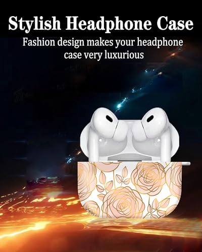 Cute Hard Case Compatible with AirPods Pro 2nd/1st Generation, Protective Cover with Golden Keychain, Fits 2023/2022/2019 Models, for Women, Girls, and Men(Gold Flower - color: Gold Flower