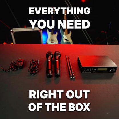 Rockville RWM-200 H2 Dual Handheld UHF Microphone System, 200 Channels, On-Mic 3-Band EQ & Echo, up to 500ft Range, XLR Outputs, Cardioid Mics, Full Metal Build, Ideal for Events, DJ, Karaoke | 200 Channels, XLR/1/4" Outputs, 500' Range, Metal Receiver, B