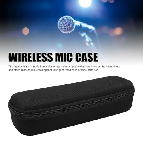 Hard Shell Wireless Microphone Case, Portable Shockproof Travel Bag for Handheld Mic, Compatible with 1 Transmitter Receiver Adapters Cables & Batteries