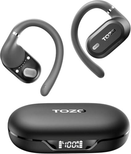 TOZO OpenWear Open Ear Earbuds, AI Translation Real Time 145+ Languages | 60H Translator Ear Buds Audifonos Traductores Inglés Español, All Day Comfort, Bluetooth Headphones 5.4 with Smart Display - color: Matte Black