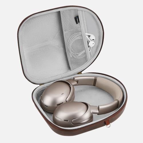 Geekria Shield Headphones Case Compatible with Sony WH-1000XM5, Bose QC Ultra II, JBL Live 650BTNC, Replacement Hard Shell Travel Carrying Bag with Cable Storage (Dark Brown)