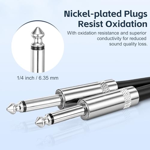 RIVVTA Guitar Cable 50ft Straight Guitar Ampere Cord 1/4 Instrument Cable | Nylon Braided, 6.35mm, Anti-Kinking, Kevlar-Reinforced, for Electric Guitar Bass - size: 50 ft