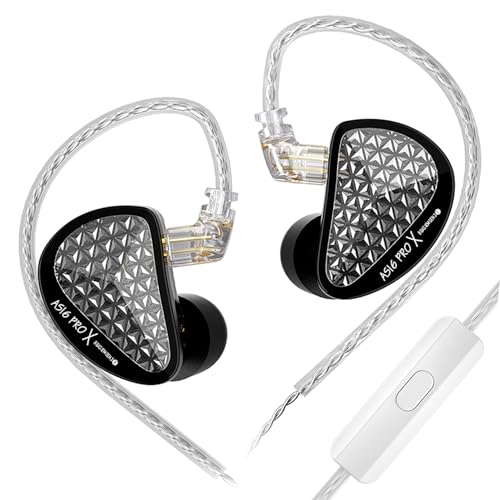 KZ AS16 PRO X in Ear Monitor Headphones HiFi Gaming Earbuds 16BA Balanced Armature Drivers IEM Earphones for Musicians Singers Audiophile Dj Drummers - size: With Mic