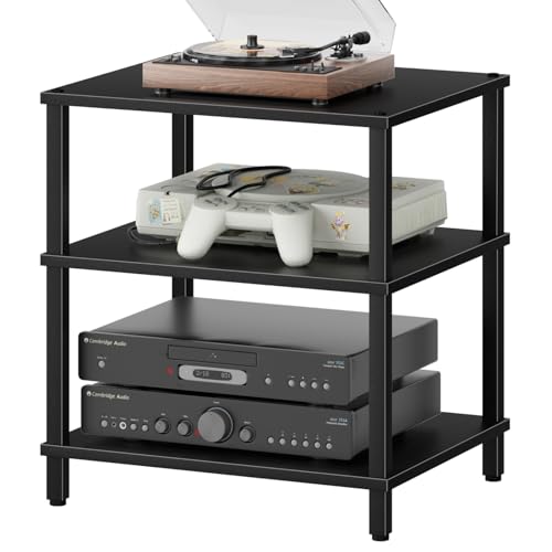 3-Tier AV Media Player Stand, Stereo Cabinet, Modern Stereo Cabine,Game Console Shelf,Wooden TV Stand,Multifunctional Entertainment Center, Suitable for Home, Conference Room, Black - color: Black, size: 3 Tier