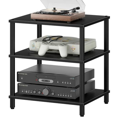 3-Tier AV Media Player Stand, Stereo Cabinet, Modern Stereo Cabine,Game Console Shelf,Wooden TV Stand,Multifunctional Entertainment Center, Suitable for Home, Conference Room, Black - color: Black, size: 3 Tier