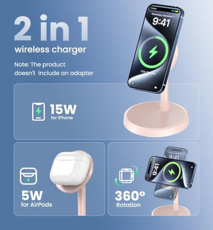 Magnetic Wireless Charger, 2-Pack 25W Fast Mag-Safe Stand for iPhone 17-12 | Fast Magnetic Wireless Charging Station for iPhone 17/17 Air/17 Pro/17 Pro Max, 16/15/14/13/12 Series and AirPods - color: Pink