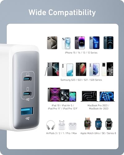 Anker Nano 100W MacBook Charger, 3-Port Fast Compact GaN USB Charger Block | With 1 Pack & 1 Cable for MacBook Pro/Air, Pixelbook, ThinkPad, Dell XPS, iPad Pro, iPhone 17 Series, Galaxy S23, and More - color: white