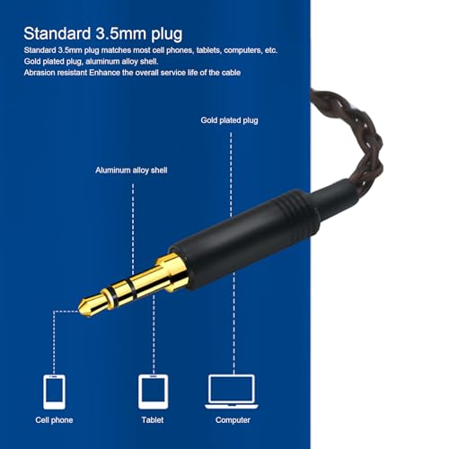 3.5mm to MMCX Woven Earphone Cable, Replacement Headphone Cable with Oxygen - Free Copper Core, Anti - Tangling Braided Design for SE535 UE900 TINHIFI T2 WESTONE ES10 and