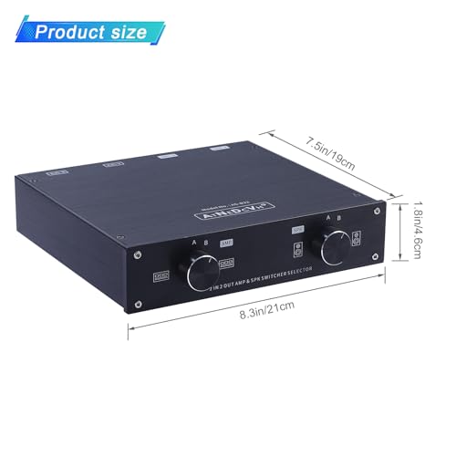 2 Zone Amplifier Speaker Lossless Switcher Selector, 2 in 2 Out Amps Speakers Switch Control Box Splitter, 2 Way Stereo Audio A B Switches