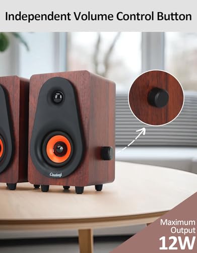 PC Speakers 12W, Wooden Computer Speakers USB Powered with Dual Diaphragm, High-Fidelity Stereo Sound for Desktop Laptop Monitor Tablet, Built-in Audio Output Jack (Brown) - color: Brown