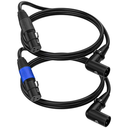 LanSenSu Right Angle XLR to Straight XLR Plug Cable, 90-Degree Male to Straight Male Balanced Cord 3-Pin to 3-Pin, (Right Angle -Male-0.5FT, 2Pack) - style: Right Angle -Male-0.5FT