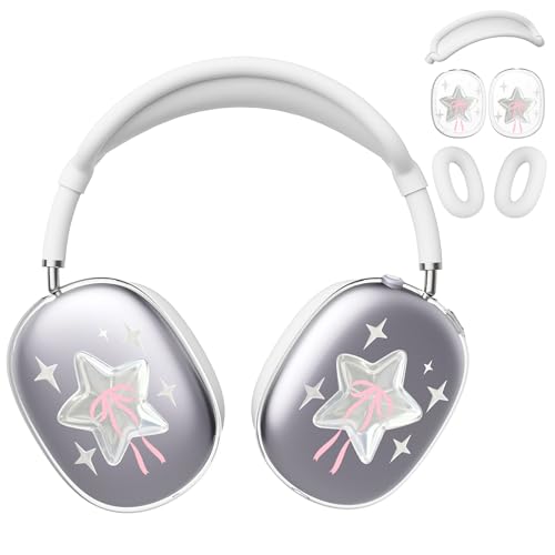 for AirPods Max Headphones Y2K Star Ear Covers for AirPods Max 2 | Cute Bow Clear Ear Cups Cover | White Silicone Ear Pad Case Headband Cover for Apple AirPods Max 2/1 (2026/2024/2020) - color: Star D/White