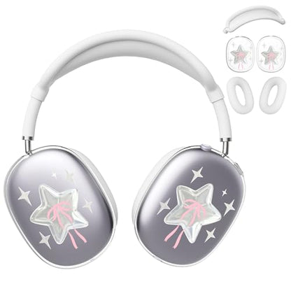 for AirPods Max Headphones Y2K Star Ear Covers for AirPods Max 2 | Cute Bow Clear Ear Cups Cover | White Silicone Ear Pad Case Headband Cover for Apple AirPods Max 2/1 (2026/2024/2020) - color: Star D/White
