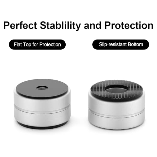Aluminum Speaker Isolation Feet with Dual-Sided Silicone Pads - 30×17mm | 4-Pack Silver PC Case Feet with 6-32/M4/M6 Screws, Non-Slip Riser Feet with High Load Capacity for Heavy Equipment