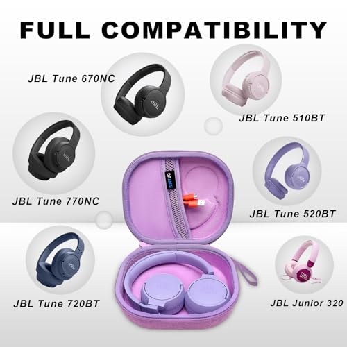 Hard Case for JBL Headphones, Purple | Compatible with JBL Junior 320/ 320BT/Junior 470NC/JR 460NC/ Tune 520BT 510BT 720BT 770NC 670NC/ Live 670NC 770NC Headphone - color: Purple