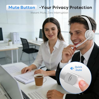 Bluetooth Headset, Wireless Headset with Mic for Work, Advanced AI Noise Cancelling Microphone (Clear Calls & Mic Mute), Bluetooth 5.3, USB Dongle, Headphones with Mic, for PC/Zoom(White) - color: White