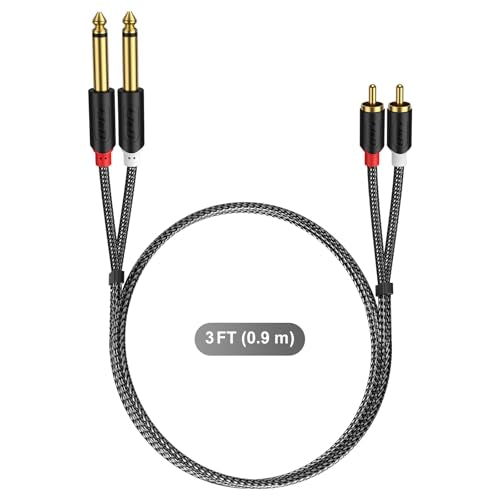 J&D RCA to 1/4" Stereo Audio Interconnect Cable, 3 Feet | Dual 1/4 inch TS to 2RCA Cable with Nylon Braided Jacket, Gold-Plated Plugs and Dual Shielding for Mixers, Amps and Hi-Fi - size: 3 Feet