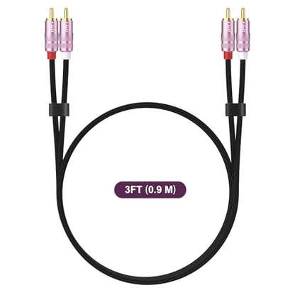 J&D 2 RCA M/M Cable, Nylon Braided 2RCA Male to Male Stereo Audio Cable, Gold Plated Connector for Speaker, TV, Amplifier, Audio Mixer, 3 feet - size: 3 feet