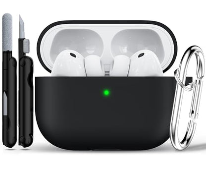 RFUNGUANGO AirPods Pro 3 Case Silicone Protective Cover, Black | Compatible with AirPods Pro 3rd Generation, Wireless Charging Compatible with Cleaning Kit & Keychain - color: A-A-Black, size: AirPods Pro 3 Case