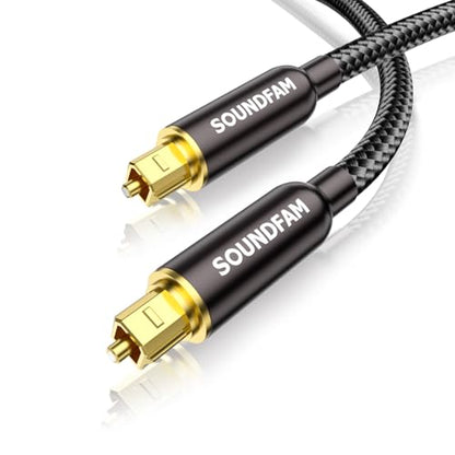 Digital Optical Audio Cable 6ft/2M- Cotton Braided Toslink Fiber Optic Cable for Sound Bar, TV, Home Theater, PS4, Blu-Ray Player & More (Black) - size: 6ft/2M
