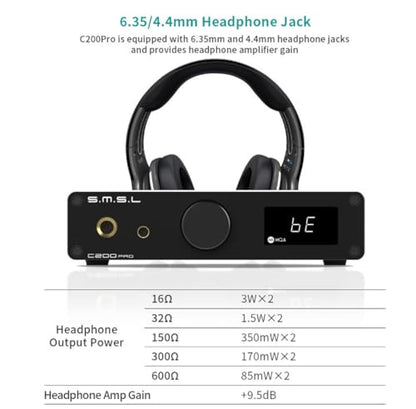 SMSL C200PRO MQA DAC Headphone Amplifier ES9039Q2M & XMOS XU-316 HiFi Amp DSD512/32Bit/768kHz BT 5.1 (LDAC/aptX-HD) USB/Opt/Coaxial Input 4.4mm/6.35mm/RCA Output for PS5/PC/SW
