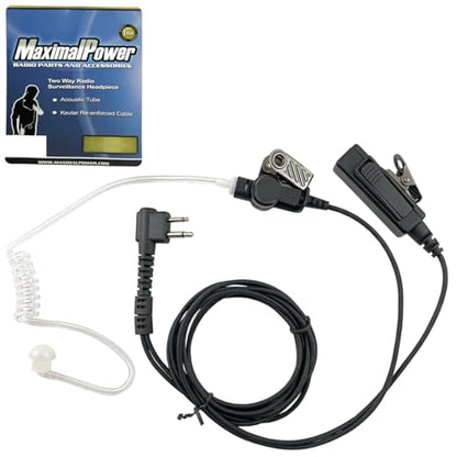 MaximalPower Replacement Surveillance Headset Earpiece for MOTOROLA 2-Pin Radios - Push-to-Talk Mic with Reinforced Cables for Low-Profile Communication