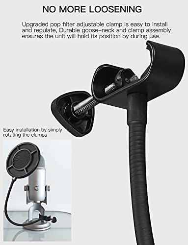 Mic Pop Filter, Professional Metallic Mic Pop Filter Mesh for Blue Yeti and Any Other Mic, ARISEN Dual Layered Microphone Pop Filter, Mic Filter with A Flexible 360° Gooseneck Clip Stabilizing Arm