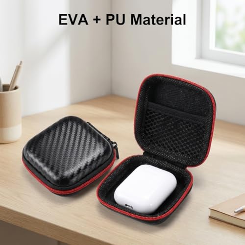 EVA Hard Shell Earphone Storage Case, Portable Zipper Cable Organizer Box, 7.5 x 7.5 x 3 cm for Earbuds, Charger and Travel Storage