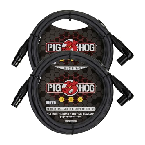 Pig Hog PHMH10GRR Hex Series, 10ft Right Angle Mic Cable, Grey (Pair)