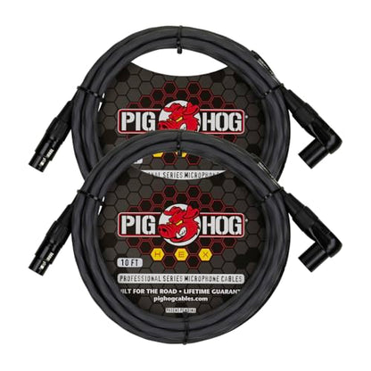 Pig Hog PHMH10GRR Hex Series, 10ft Right Angle Mic Cable, Grey (Pair)