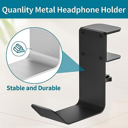 tiebutie Universal Metal Headphone Hook for Desk Hanger Headset Holder Stand with Adjustable Arm Clamp PC Gaming Headset Headphone Holder Desk for Most Headphones and Other Accessories