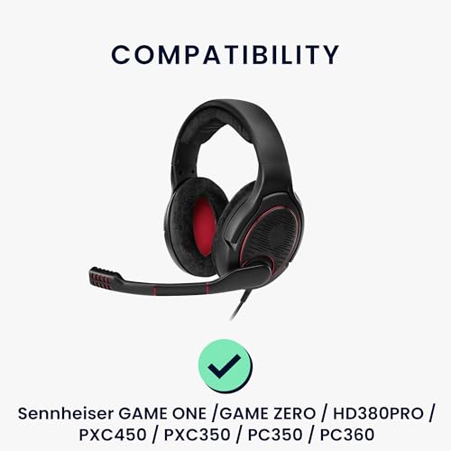 kwmobile 2X Velour Headphone EarpPads for Sennheiser Game Zero / HD380PRO / PXC450 / PXC350 / PC350 / PC360 Replacement Ear Pads - Headphone Ear Covers - Black
