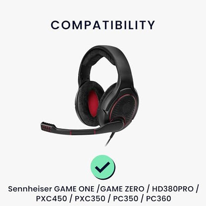 kwmobile 2X Velour Headphone EarpPads for Sennheiser Game Zero / HD380PRO / PXC450 / PXC350 / PC350 / PC360 Replacement Ear Pads - Headphone Ear Covers - Black
